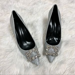 Silver Sparkly Bridal wedding Heel w/ crystal
